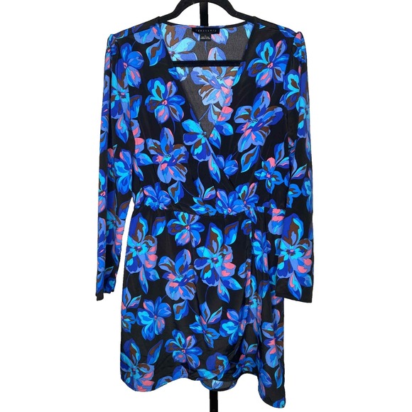 Sanctuary Dresses & Skirts - Sanctuary Womens Blue Daytime Mini Floral Print Wrap Dress size Large whimsigoth
